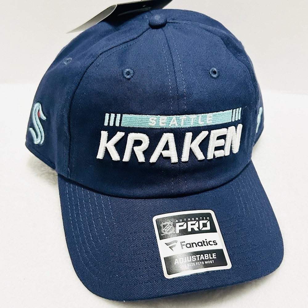 Fanatics Seattle‎ Kraken Script Authentic Hat Cap Adjustable Strap Blue NHL